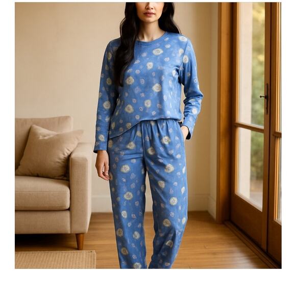 Simply Basic 2-piece pajama set, T-shirt and bottoms style, blue, women's L - Picture 1 of 6